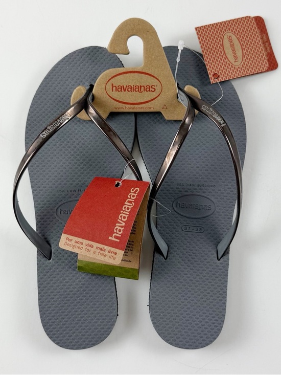 Havaianas Shoes - Havaianas Sandals Gray Steel Metallic Graphite Womens 7/8W Flip Flops Thong NWT